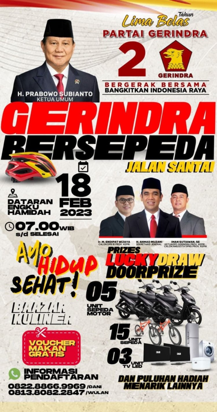 Harlah Partai Gerindra ke - 15 di Kota Batam di Meriahkan Bersepeda dan Jalan Santai.