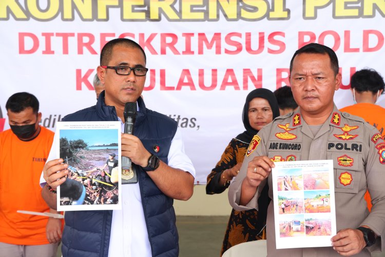 Ditreskrimsus polda kepri berhasil amankan 2 orang tersangka kasus tindak pidana penambangan pasir Ilegal