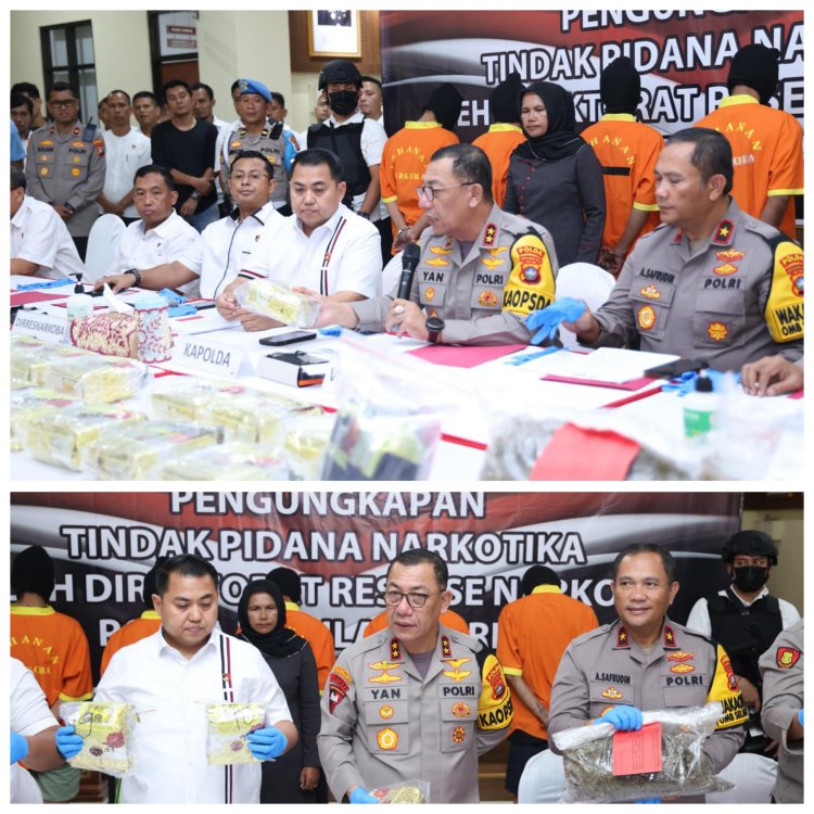 KAPOLDA KEPRI PIMPIN KONFERENSI PERS UNGKAP KASUS NARKOBA SELAMA BULAN FEBRUARI - MARET 2024