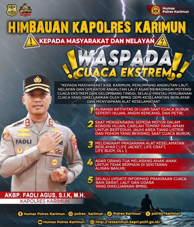 Kapolres Karimun Himbau Masyarakat Kab. Karimun Waspada Cuaca Ekstrem