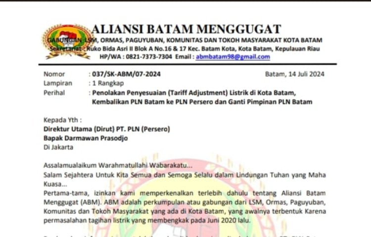 ABM Menentang Kenaikan Tarif Listrik PT. PLN Batam