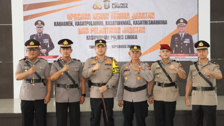 Kapolres Lingga Pimpin Upacara Sertijab dan Pelantikan Pejabat Utama Polres Lingga