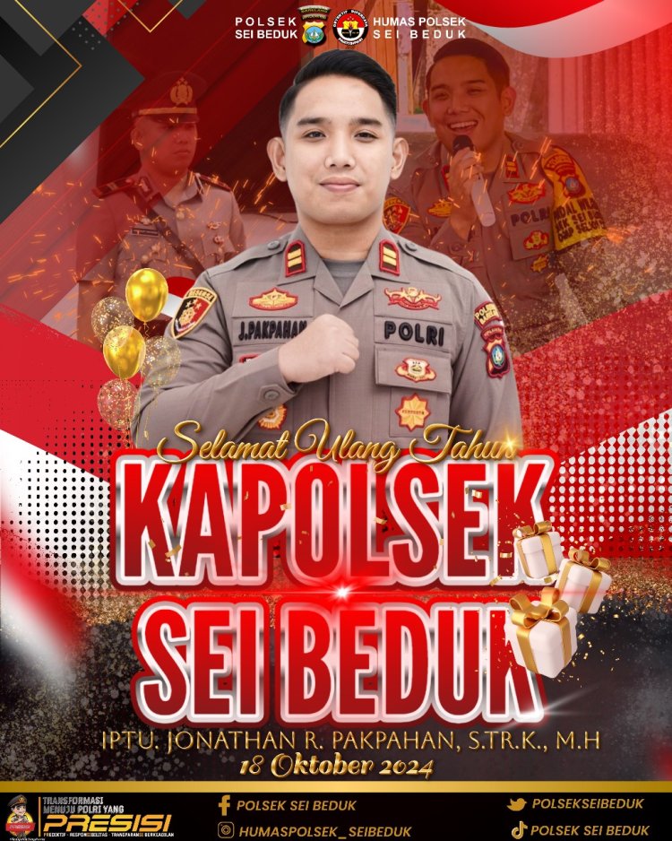 Ucapan Selamat Ulang Tahun dari Media Batam24 untuk Kapolsek Sungai Beduk, Iptu Jonathan R. Pakpahan