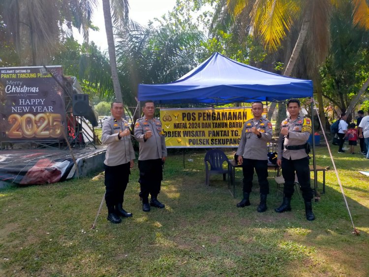 Polsek Sekupang Pengamanan Tahun Baru 2025 di Pantai Tanjung Pinggir, Pengunjung Memadati Area Wisata