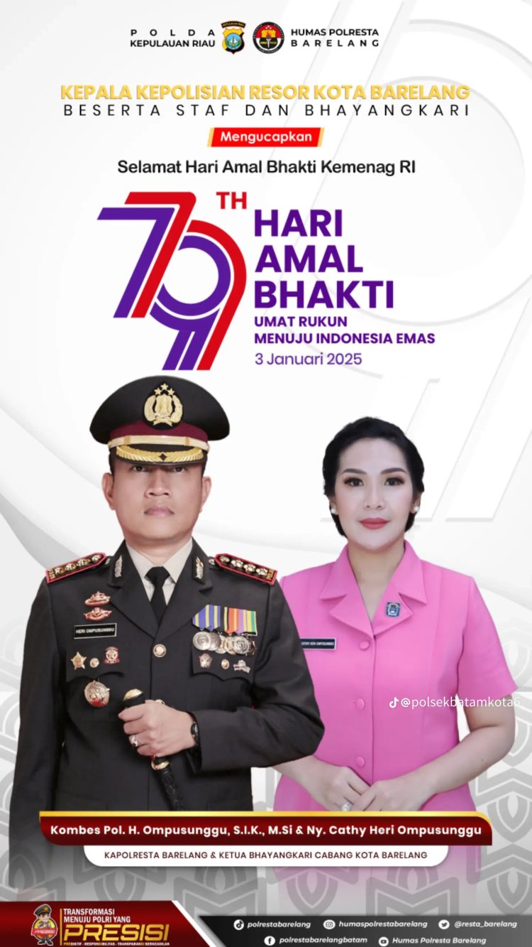 Kapolresta Barelang Bersama Bhayangkari Ucapkan Selamat Hari Amal Bhakti Kemenag RI ke-79